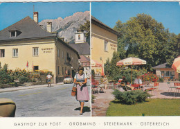 D6447) GRÖBMING - Steiermark - GASTHOF ZUR POST - Zweibild AK - Frau Auto U. Gastgarten - 1958 - Gröbming