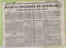 JOURNAL POLITIQUE TOULOUSE 12 03 1837 - ALEXANDRIE - PORTEFEUILLE DE CAMILLE DESMOULINS - LOI DE DISJONCTION TRIBUNAUX - 1800 - 1849