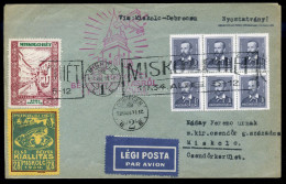 MISKOLC - DEBRECEN 1934. Dekoratív Alkalmi Légi Levél, Arcképek Bélyegekkel, Levélzárókkal - Usado