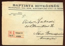 BUDAPEST 1922. Baptista Hitközség, Ajánlott Inflációs Levél Az USA-ba - Gebraucht