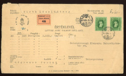 SÜMEG 1947. Értéklevél Zalaegerszegre Küldve - Used Stamps