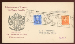 BUDAPEST 1936. Independence Of Hungary , Dekoratí Irredenta Levél Az USA-ba Küldve - Oblitérés