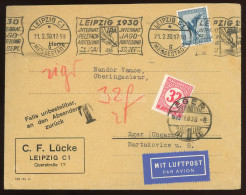 LIPCSE 1930. Szép Légi Levél Egerbe Küldve Portózva - Covers & Documents