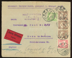 BUDAPEST 1916. Dekoratív, Cenzúrázott Expressz Levél , Előoldali Bérmentesítéssel Németországba - Used Stamps