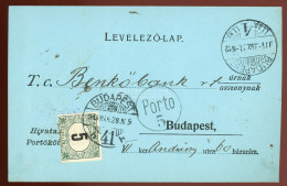 BUDAPEST 1914. Helyi Levlap 5f Portózással és Portó Bélyegzéssel - Used Stamps
