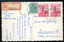 ERFURT 1957. Ajánlott Képeslap, Magyar Segélybélyeggel Budapestre. Hungarica. - Used Stamps