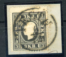 PEST 1858. 3Kr Fekete, Kivágáson, Szép Darab! - Used Stamps