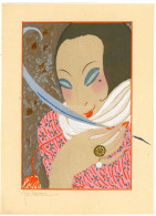 GEORGES LEPAPE (1887-1971) Ard Deco Szignált Akvarell-grafika , Képméret 15*10 Cm / Georges Lepape Pochoir La Plume Sign - Art Nouveau / Art Deco