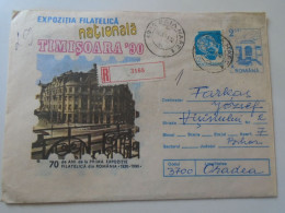 D199149   Romania  Registered  Cover  - Uprated Postal Stationery  Timisoara  1990 - Lettres & Documents