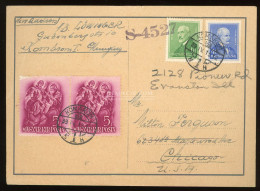 KOMÁROM 1939. Dekoratív, Vegyes Bérmentesítésű Levlap Az USA-ba Küldve - Used Stamps