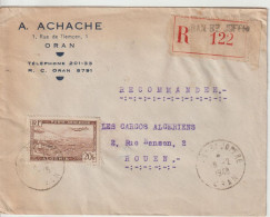 Algérie 1948 Lettre Recommandée Oran RP Joffre Pour La France Rouen - Lettres & Documents