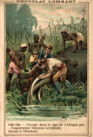 CHROMO CHOCOLAT LOMBART EXPLORATEUR LEVAILLANT CHASSE A L'ELEPHANT - Lombart