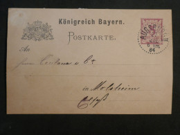 DD8  BAYERN   BELLE  CARTE  1884 AUGSBURG    A  MOLHSEIM FRANCE +++AFF.  INTERESSANT+++ - Entiers Postaux