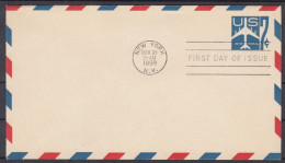 ⁕ USA 1958 ⁕ Air Mail 7c. Jet Airplane ⁕ FDC Stationery Cover New York - 1951-1960