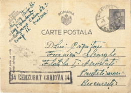 ROMANIA 1943 POSTCARD, CENSORED CRAIOVA 14 POSTCARD STATIONERY - Storia Postale Seconda Guerra Mondiale