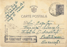 ROMANIA 1943 POSTCARD, CENSORED CRAIOVA 14 POSTCARD STATIONERY - 2. Weltkrieg (Briefe)