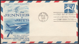 Action !! SALE !! 50 % OFF !! ⁕ USA 1958 ⁕ Air Mail 7c. Jet Airplane / JENNIES To JETS ⁕ FDC Stationery Cover New York - 1951-1960