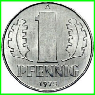 REPUBLICA DEMOCRATICA DE ALEMANIA ( DDR ) MONEDAS DE 1 PFENNING AÑO 1975 CECA-A MONEDA DE 17mm Obv.State ALUMINIO S/C - 1 Pfennig