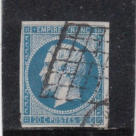 France - Année 1853-62 - N°YT N° 14A - 20c Bleu - Empire - Oblitération Grille - 1853-1860 Napoleone III