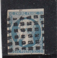 France - Année 1853-62 - N°YT N° 15 - 25c Bleu - Empire - Oblitération Gros Points Carrés - Signé - 1853-1860 Napoleon III