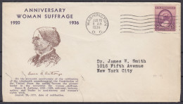 ⁕ USA 1936 Washington ⁕ Anniversary WOMAN SUFFRAGE 3c. Susan B Anthony ⁕ FDC Cover - 1851-1940