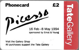 -CARTE-PREPAYEE-GB-2£-TATEGALLERY-EXPO PICASSO-16/2 A8 /5/1994-Plastic Epais-R° Glacé-Expire 10/10-94-Gratté-TBE/RARE - Andere & Zonder Classificatie