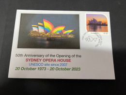 18-10-2023 (4 U 38) Sydney Opera House Celebrate 50th Anniversary (10-10-2023) FDI Cover (Mardi Gras Colours) - Cartas & Documentos