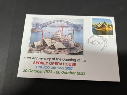 18-10-2023 (4 U 38) Sydney Opera House Celebrate 50th Anniversary (10-10-2023) FDI Cover (under Construction + Bridge) - Cartas & Documentos