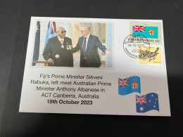 18-10-2023 (4 U 38) Fiji PM Rabuka Meet With Australia PM Albanese In Canberra (Fiji UN Flag Stamp) - Fidji (1970-...)