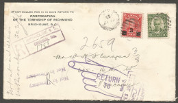 1933 Registered Cover 13c Cartier/ Arch Provisional Split Ring Brighouse BC Return To Sender - Storia Postale