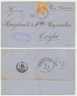 Romania 1876 Cover With 25 Bani Paris Stamp Sent From Galati To Corfu In Greece Not Via Varna, But Via Wien & Triest - 1858-1880 Moldavië & Prinsdom