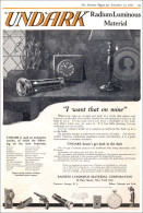 Undark Radium Luminous Material Dials Watches Clocks Shines In Dark - Advertising 1920 (Photo) - Gegenstände