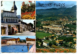CPSM 10.5 X 15 Isère   TULLINS-FURES   La Mairie   La Piscine   Vue Générale De Tullins  Bd Michel Perret à Fures - Tullins