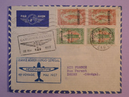DD10 CAMEROUN   BELLE  LETTRE  RR 1937 PAR AVION 1ER VOL  FRANCE + DOUALA DAKAR   ++PAIRE DE TP SURCHARGES++ - Posta Aerea