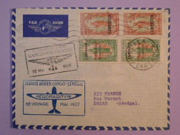 DD10 CAMEROUN   BELLE  LETTRE  RR 1937 PAR AVION 1ER VOL  FRANCE + DOUALA DAKAR   ++PAIRE DE TP SURCHARGES++ - Aéreo