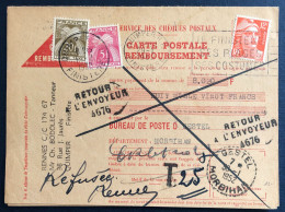 France, Divers TAXE Sur CP Remboursement De Gestel 30.1.1952 - (B3287) - 1859-1959 Cartas & Documentos