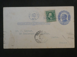 DD11 ETATS UNIS   BELLE CARTE ENTIER  1912  NEW YORK A PARIS FRANCE +AFF.INTERESSANT+  + - Storia Postale