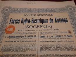 S.G. Des Forces Hydro-Electriques Du Katanga (GOGEFOR) - Obligation Au Porteur  De 1000 Florins - Elisabethville 1928. - Mines