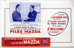 AMIENS  PILES MAZDA  M TAVERNIER RECOIS DES MAINS DE LA DIRECTION UN CHEQUE -   BUVARD TRES BON ETAT  -  PUBLICITE 1954 - Piles