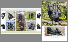 GUINEA REP. 2023 MNH Chimpanzee Schimpansen Chimpanze M/S+S/S - IMPERFORATED - DHQ2342 - Chimpancés
