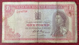 1967 RHODESIA Rare 1 Pound ( P 28c ) - F - - Rhodesia