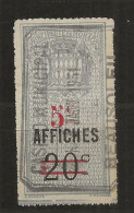 TIMBRES FISCAUX DE MONACO AFFICHES  N°6  5 C Sur 20 C Bleu  Oblitéré - Fiscale Zegels