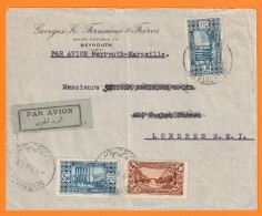 1932 - Enveloppe Par Avion De BEYROUTH BEIRUT Vers LONDRES London Par Ligne Aérienne Beyrouth Marseille, France - Aéreo
