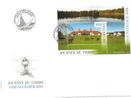 429 - 26 - Enveloppe Avec Bloc " Journée Du Timbre 2014" - Oblit Spéciale 1er Jour 2014 Saignelégier - Covers & Documents