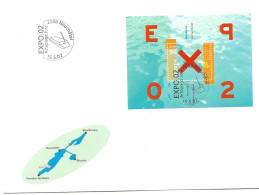 429 - 34 - Enveloppe Avec Bloc "Expo 02" Oblit Spéciale  Expo 02  Arteplage Jura 2002 - Cartas & Documentos