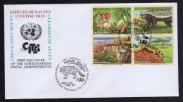 United Nations Geneva 2002 FDC Block 4v Endangered Species Wildlife Reptile Monkey Wild Cat Honey Badger - FDC