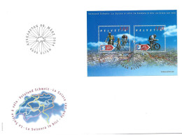 429 - 38 - Enveloppe Avec Bloc "la Suisse à Vélo" Oblit Spéciale 1er Jour 2004 - Storia Postale