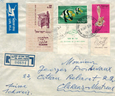 Tel Aviv Reco 1963 > Montreux - Schriftsetzer - Wimpelfisch Heniochus Acuminatus - Prinia Gracilis Streifenprinie - Lettres & Documents