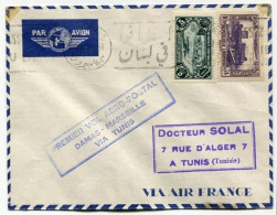!!! 1ER VOL AEROPOSTAL DAMAS (SYRIE) - MARSEILLE VIA TUNIS - Lettres & Documents