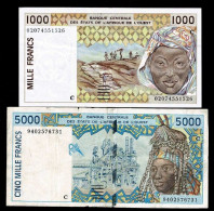 AFRIQUE DE L'OUEST - Lot De 2 Billets - 1000 F Et 5000 F - Stati Dell'Africa Occidentale